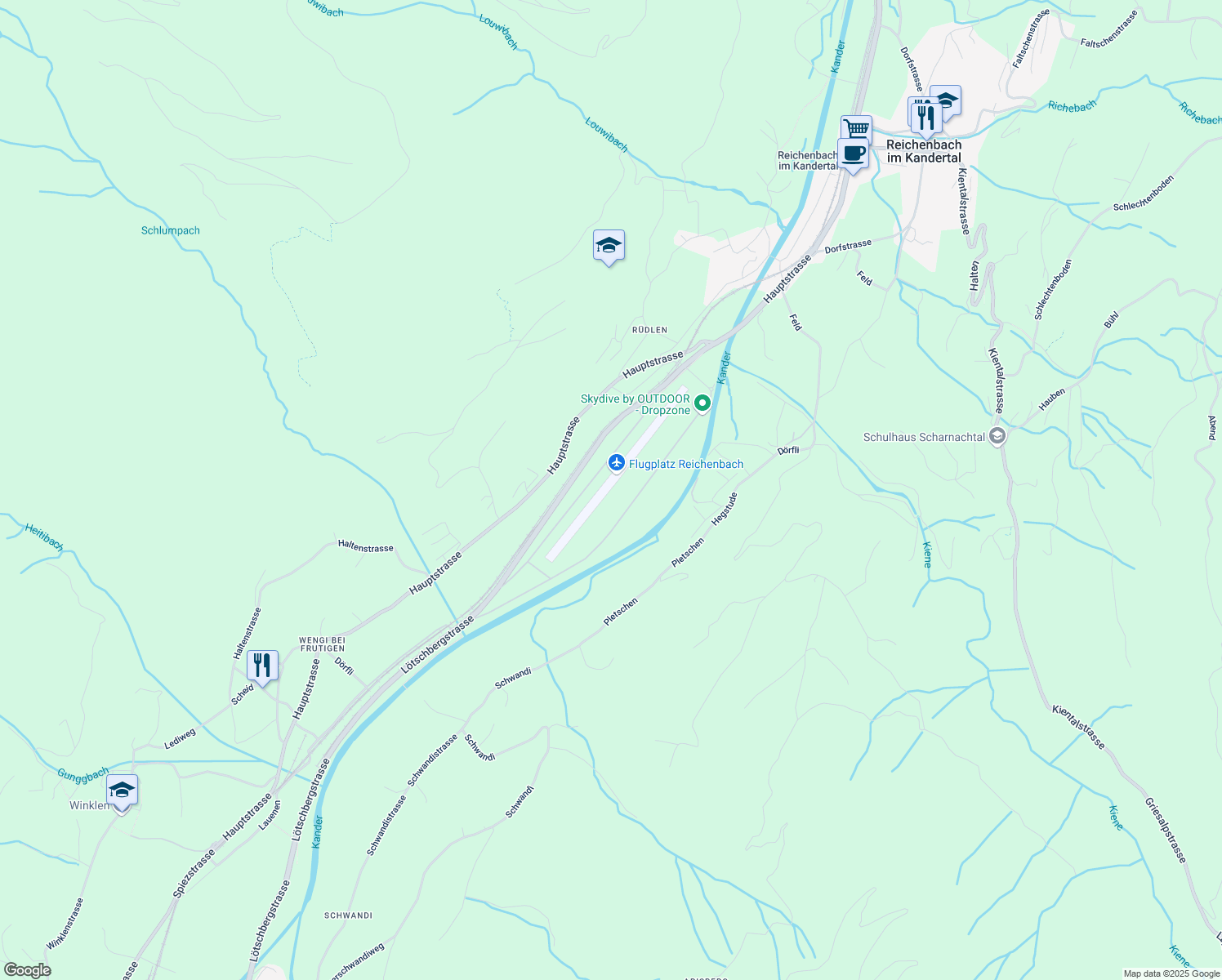 map of restaurants, bars, coffee shops, grocery stores, and more near in Reichenbach im Kandertal