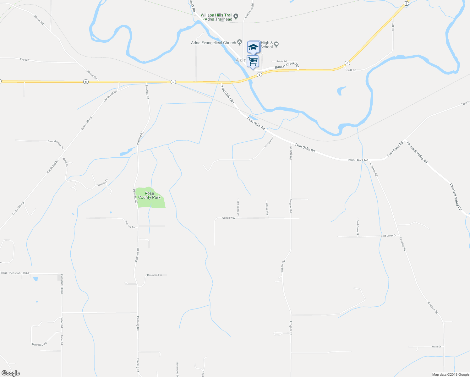 map of restaurants, bars, coffee shops, grocery stores, and more near 103 Sun Valley Drive in Chehalis