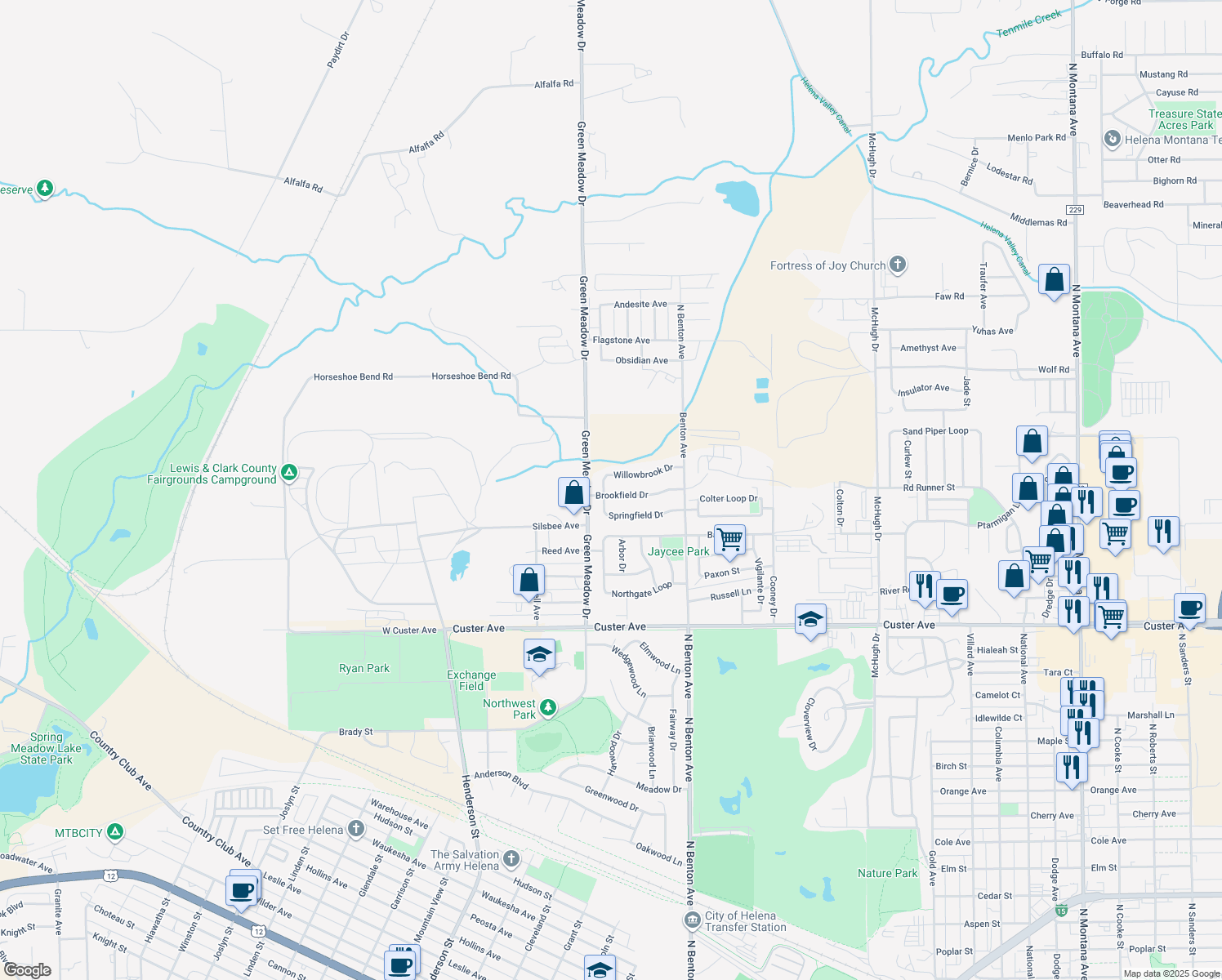 map of restaurants, bars, coffee shops, grocery stores, and more near 224 Brookfield Drive in Helena