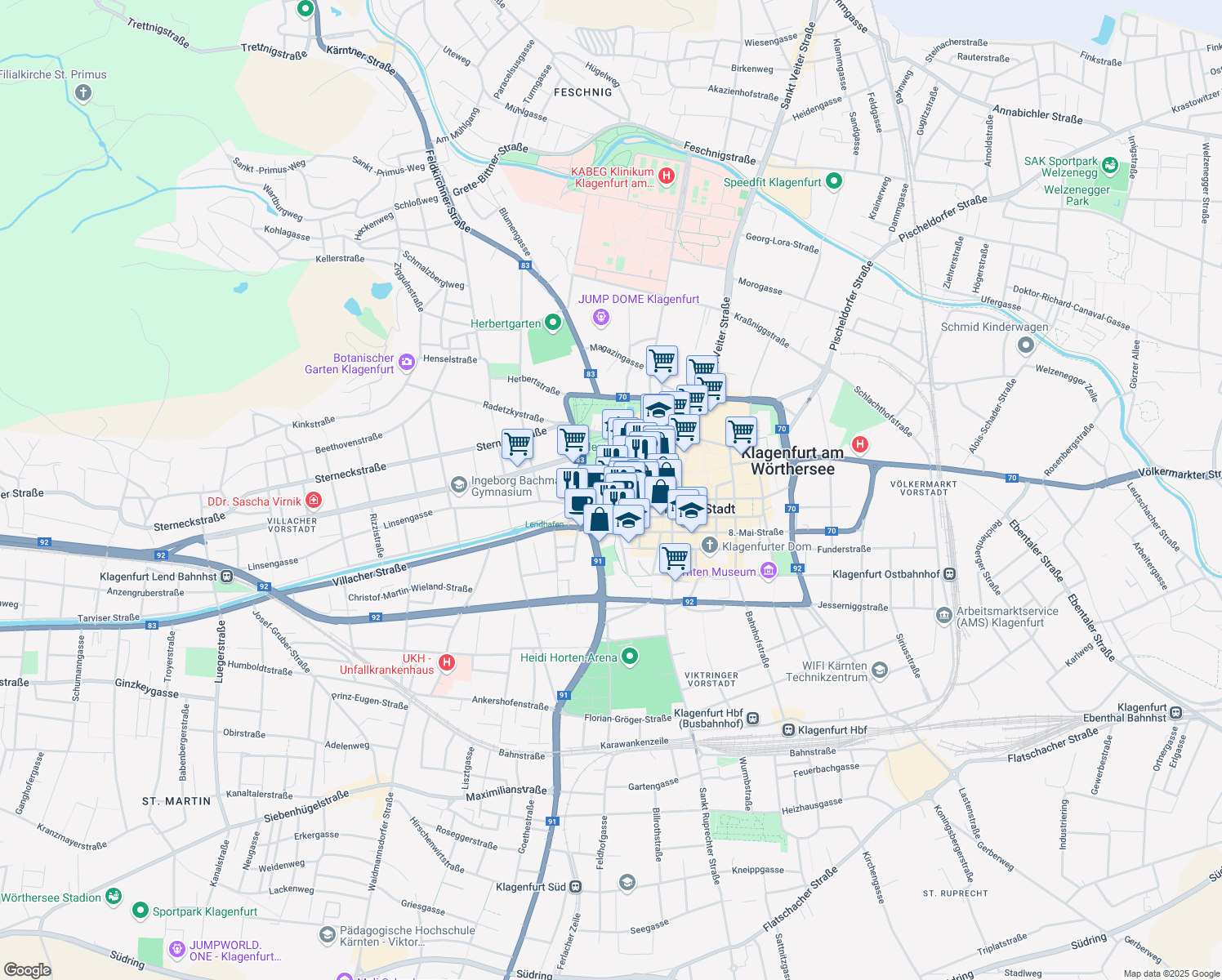 map of restaurants, bars, coffee shops, grocery stores, and more near 4 Heiligengeistplatz in Innere Stadt