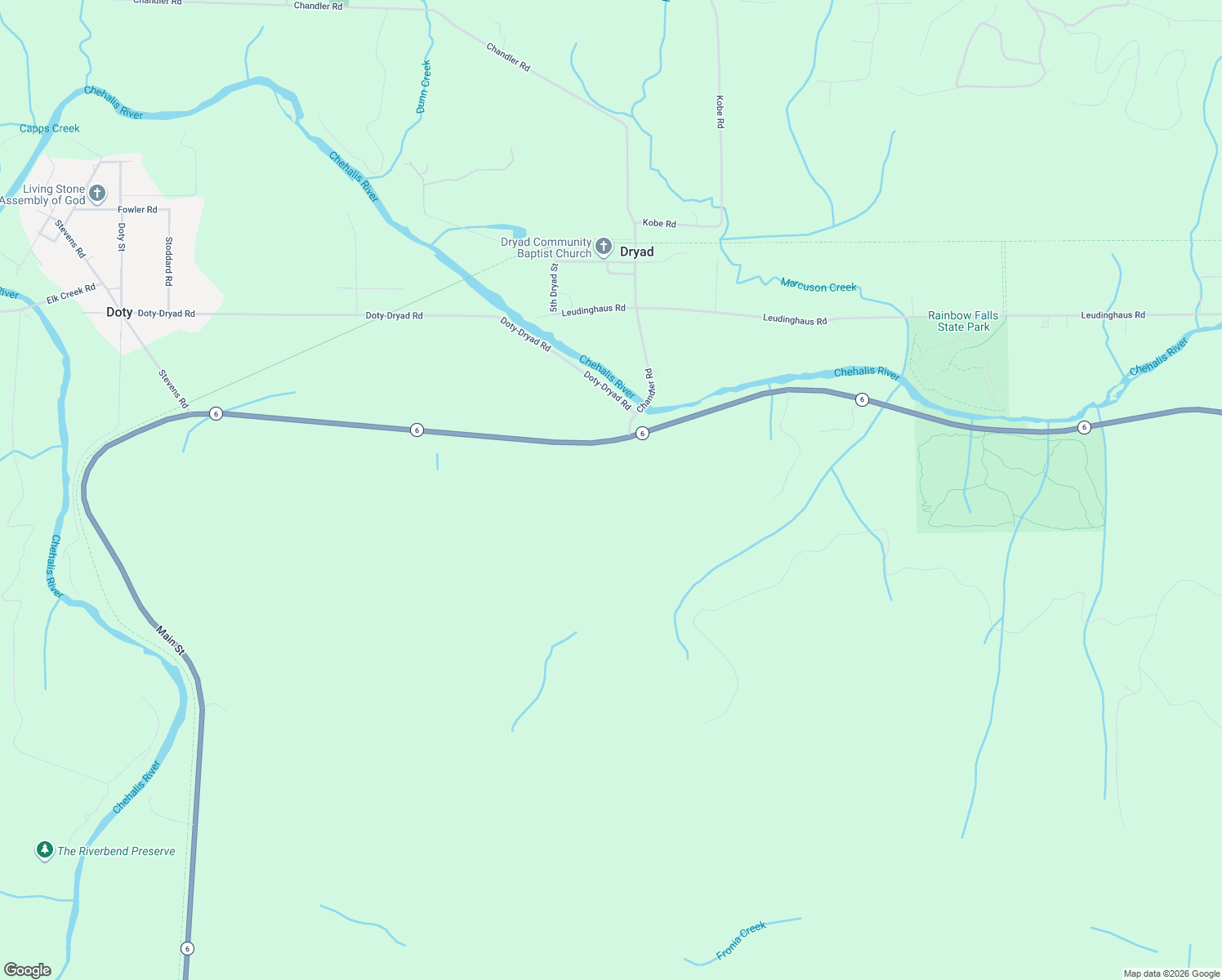 map of restaurants, bars, coffee shops, grocery stores, and more near 4213 Washington 6 in Chehalis