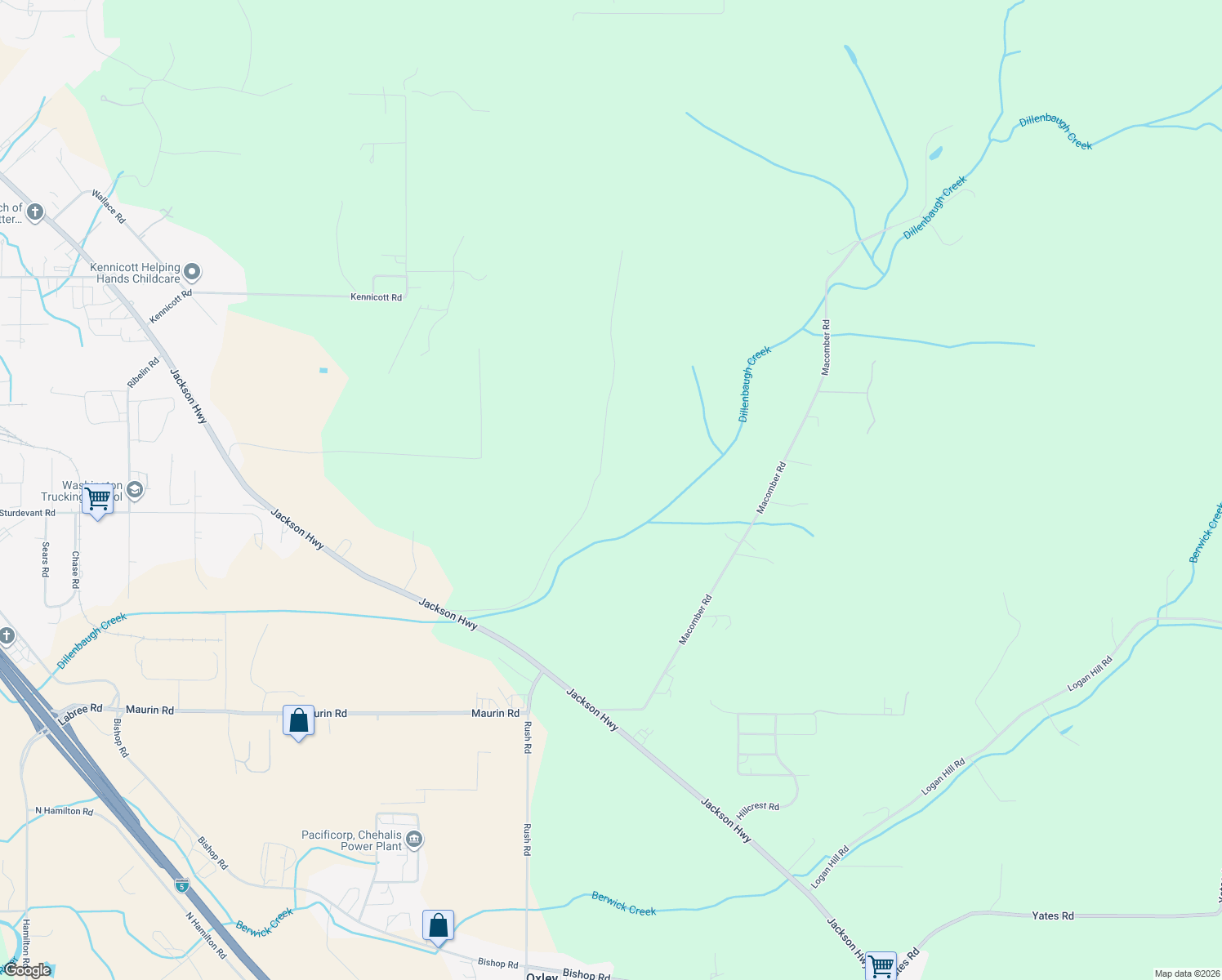 map of restaurants, bars, coffee shops, grocery stores, and more near 210 Sanderson Road in Chehalis