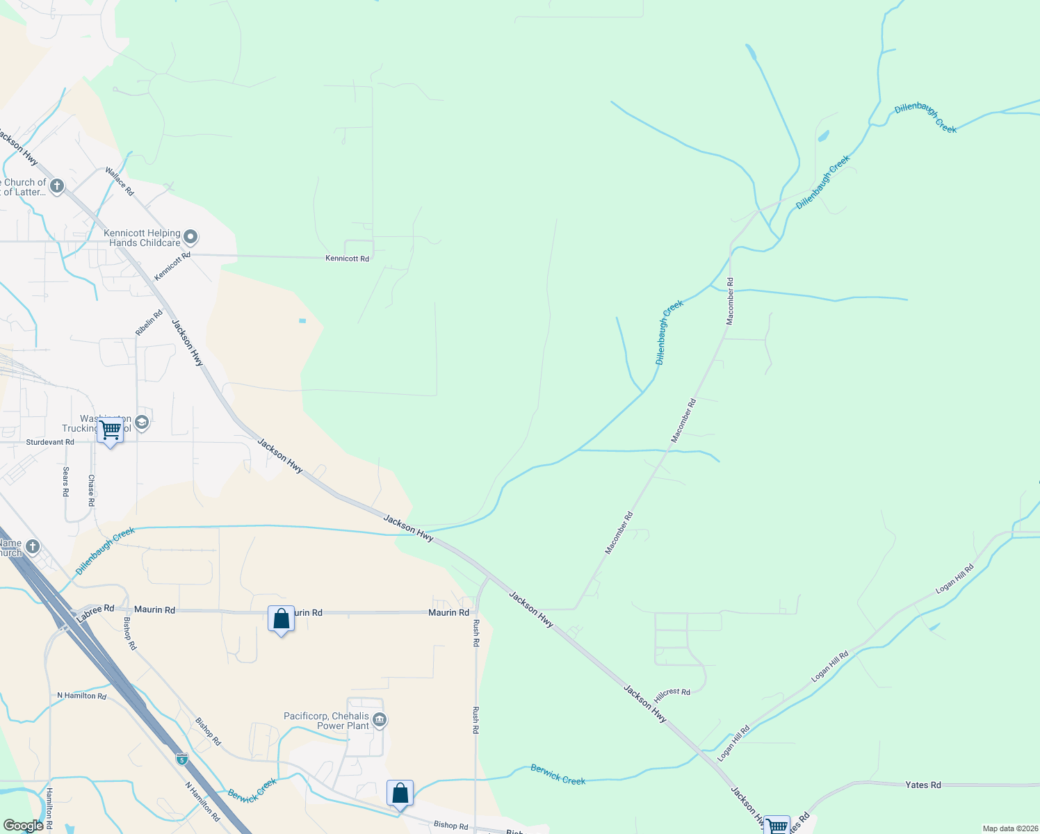 map of restaurants, bars, coffee shops, grocery stores, and more near 215 Sanderson Road in Chehalis
