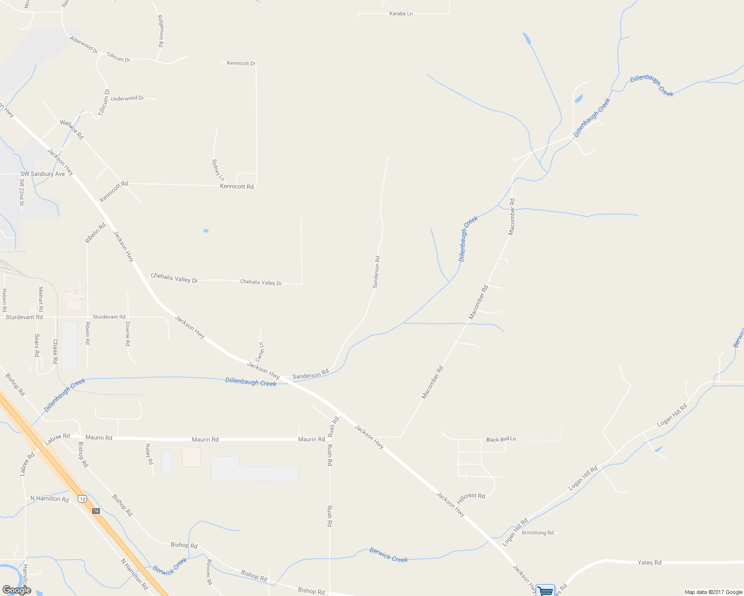 map of restaurants, bars, coffee shops, grocery stores, and more near 210 Sanderson Road in Chehalis