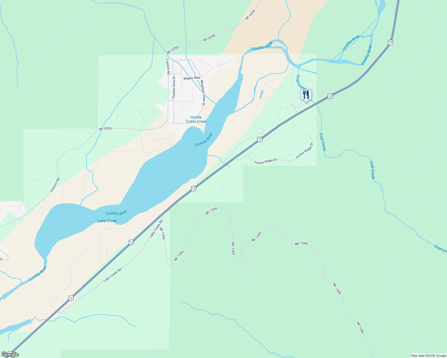 map of restaurants, bars, coffee shops, grocery stores, and more near 161 Summit Drive in Randle