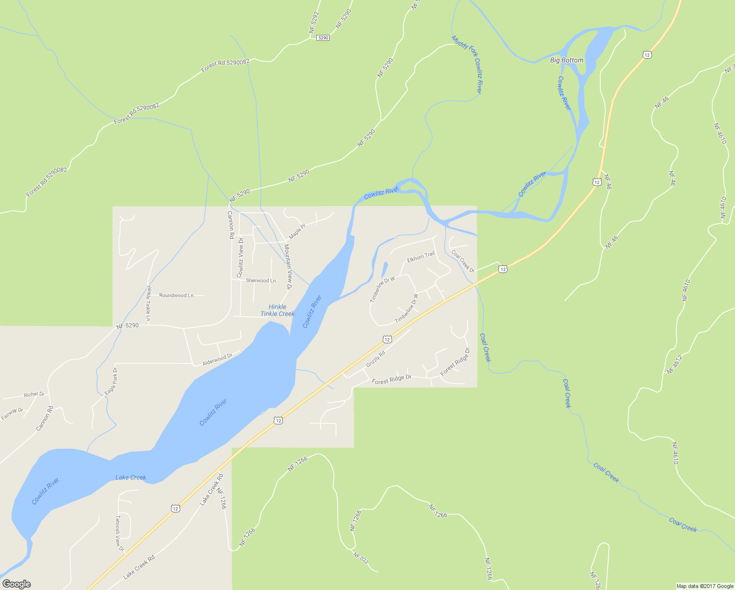 map of restaurants, bars, coffee shops, grocery stores, and more near 183 Timberline Drive West in Packwood