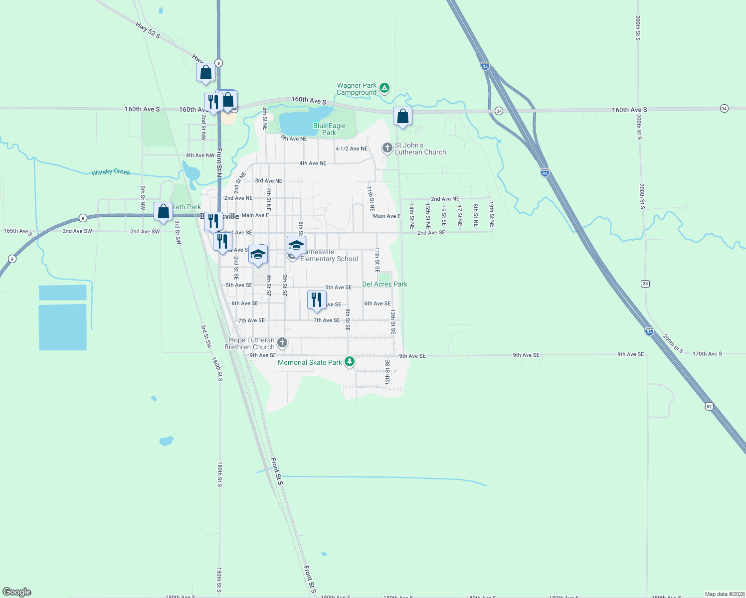 map of restaurants, bars, coffee shops, grocery stores, and more near 1004 6th Avenue Southeast in Barnesville