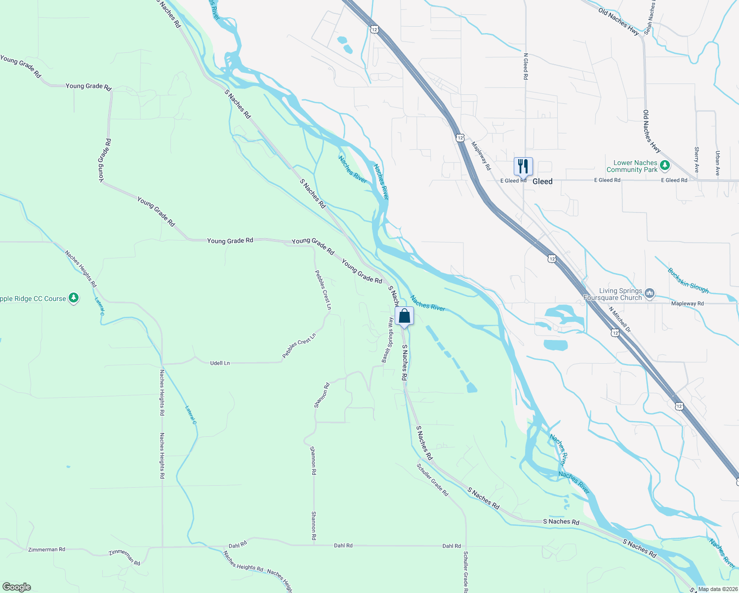 map of restaurants, bars, coffee shops, grocery stores, and more near 140 Echo Glenn Place in Yakima