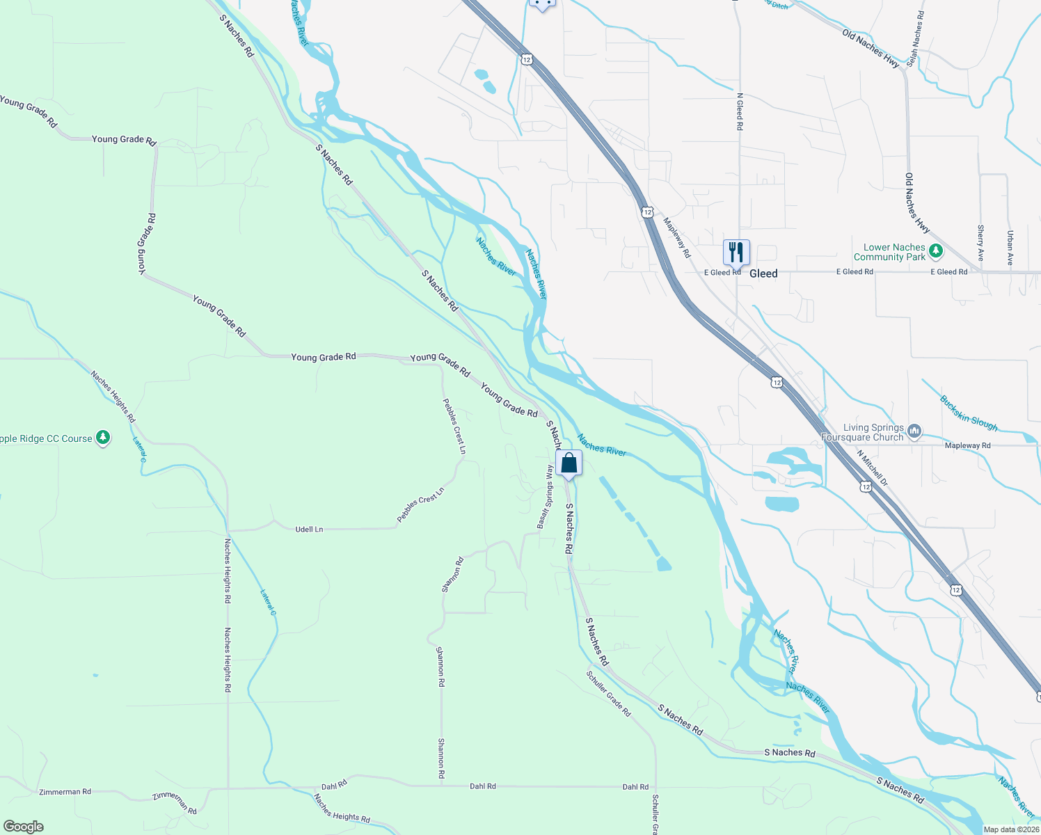 map of restaurants, bars, coffee shops, grocery stores, and more near 140 Echo Glenn Place in Yakima