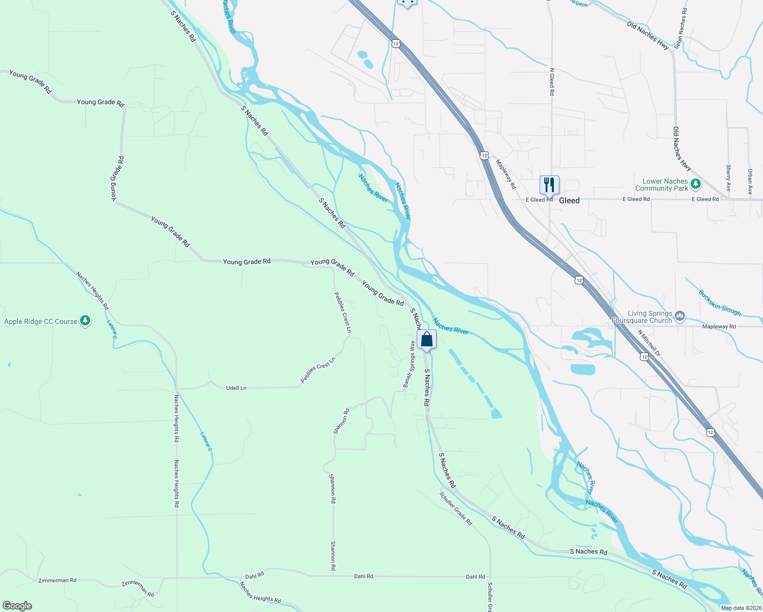 map of restaurants, bars, coffee shops, grocery stores, and more near 140 Echo Glenn Place in Yakima
