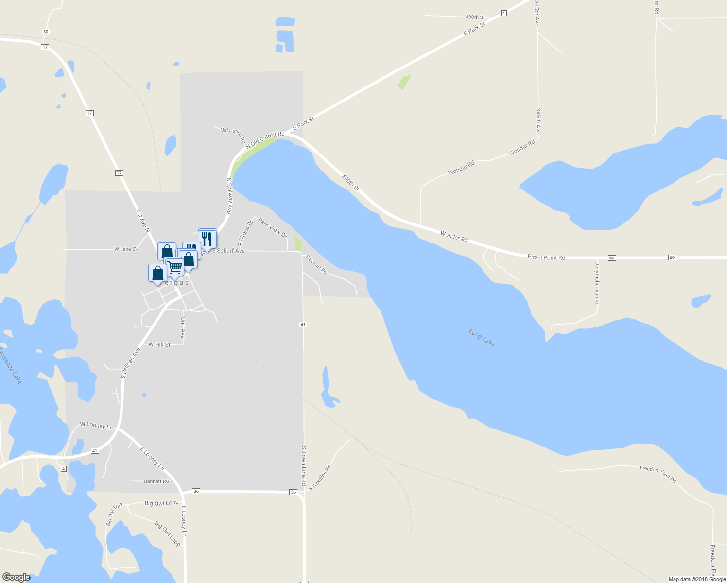 map of restaurants, bars, coffee shops, grocery stores, and more near 900 East Scharf Avenue in Vergas