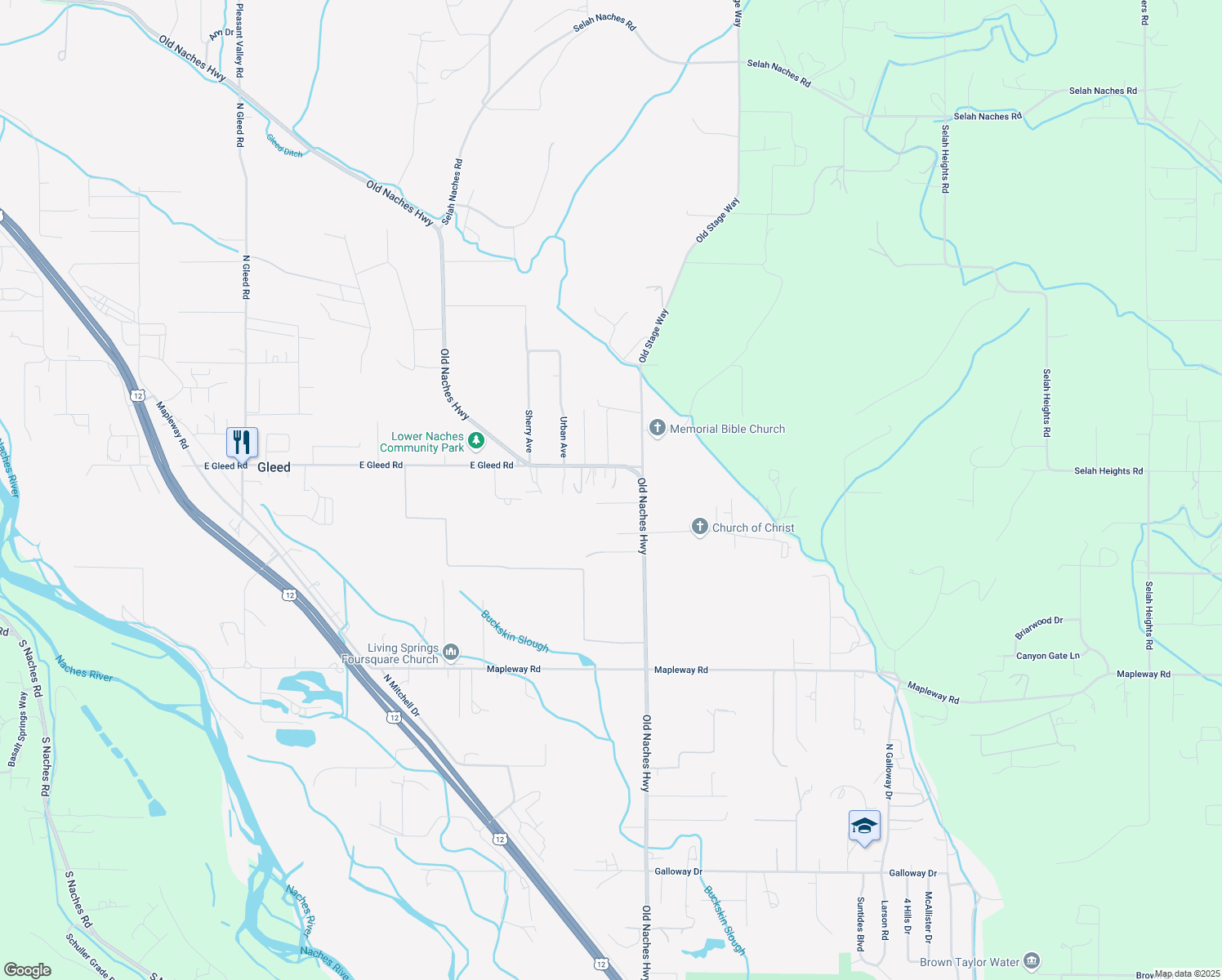 map of restaurants, bars, coffee shops, grocery stores, and more near 1410 Old Naches Hwy in Naches
