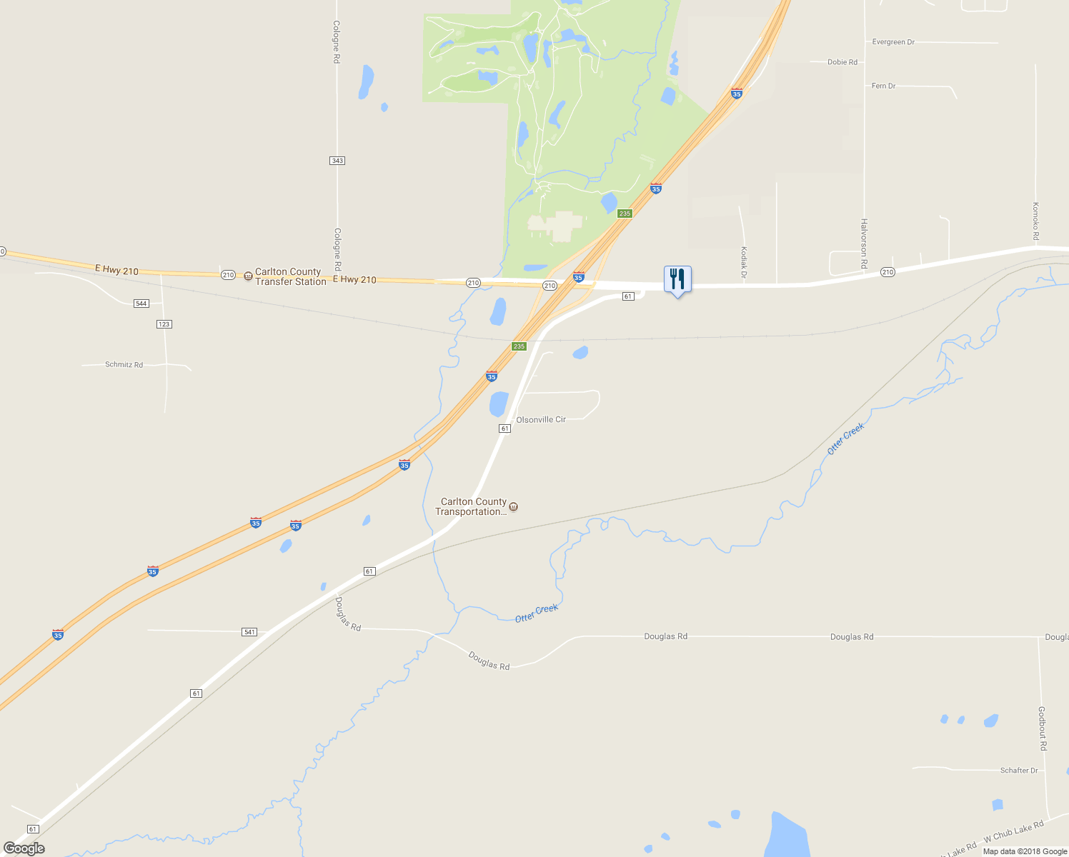 map of restaurants, bars, coffee shops, grocery stores, and more near 1731 Olsonville Circle in Carlton