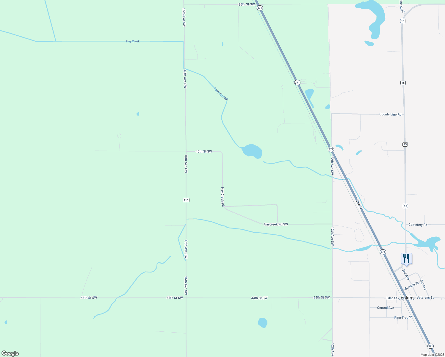 map of restaurants, bars, coffee shops, grocery stores, and more near Hay Creek Road in Pine River