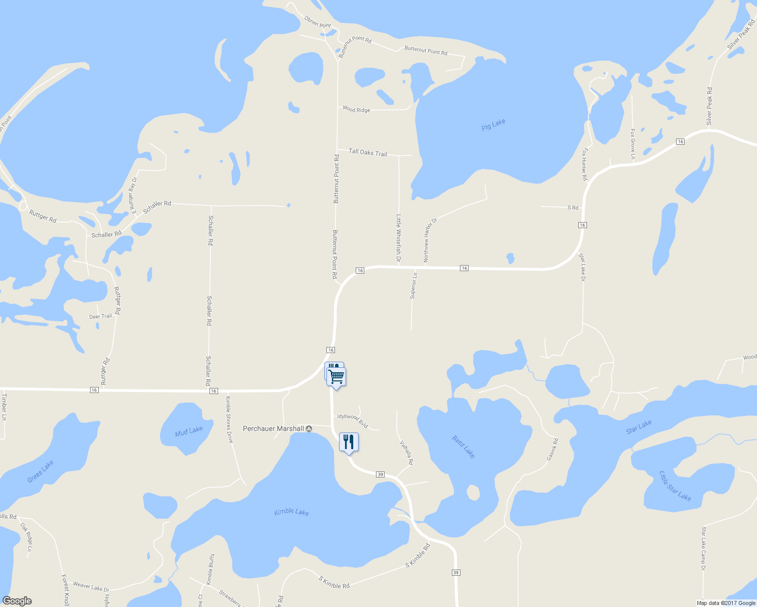 map of restaurants, bars, coffee shops, grocery stores, and more near 10065 County Road 16 in Pequot Lakes