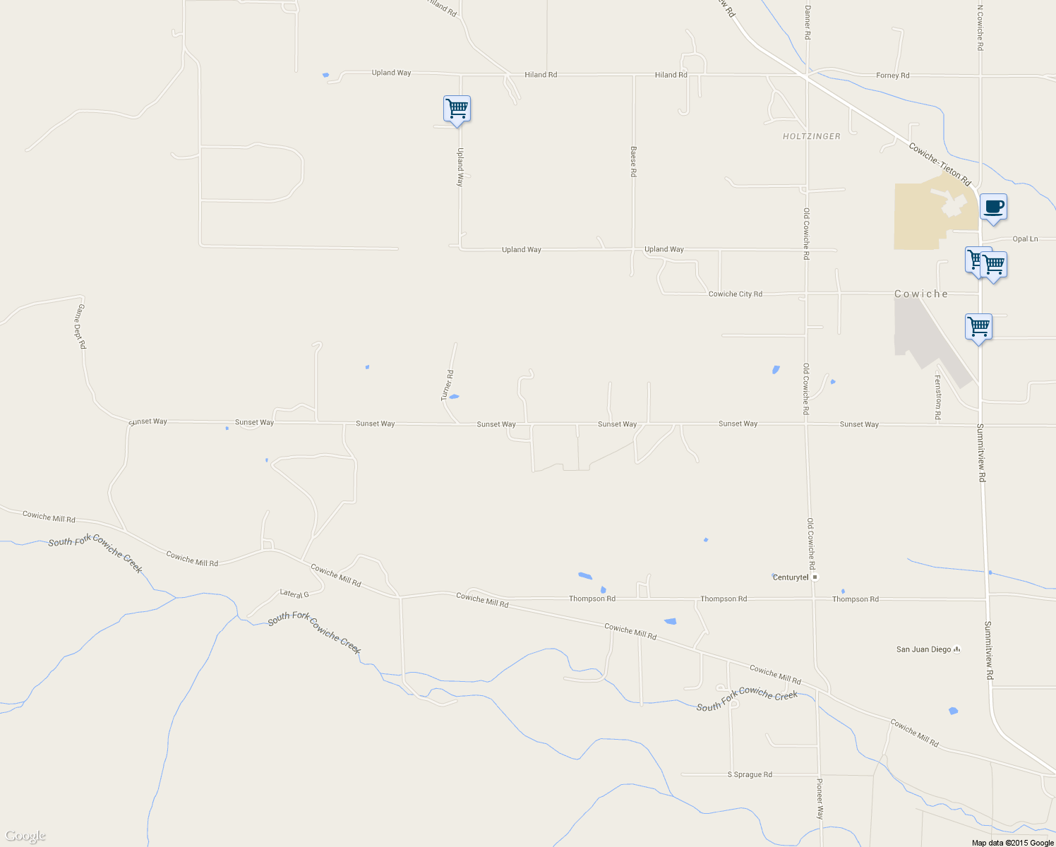 map of restaurants, bars, coffee shops, grocery stores, and more near Sunset Way in Cowiche