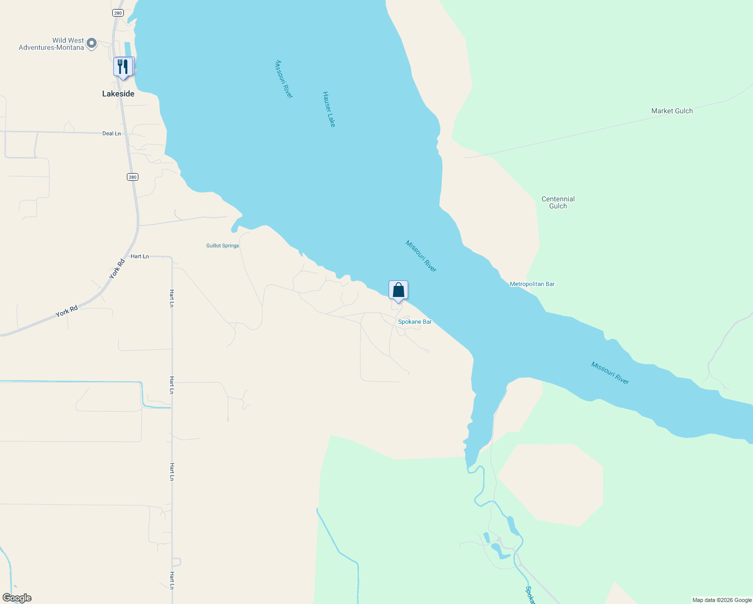 map of restaurants, bars, coffee shops, grocery stores, and more near 5340 Castles Road in Helena