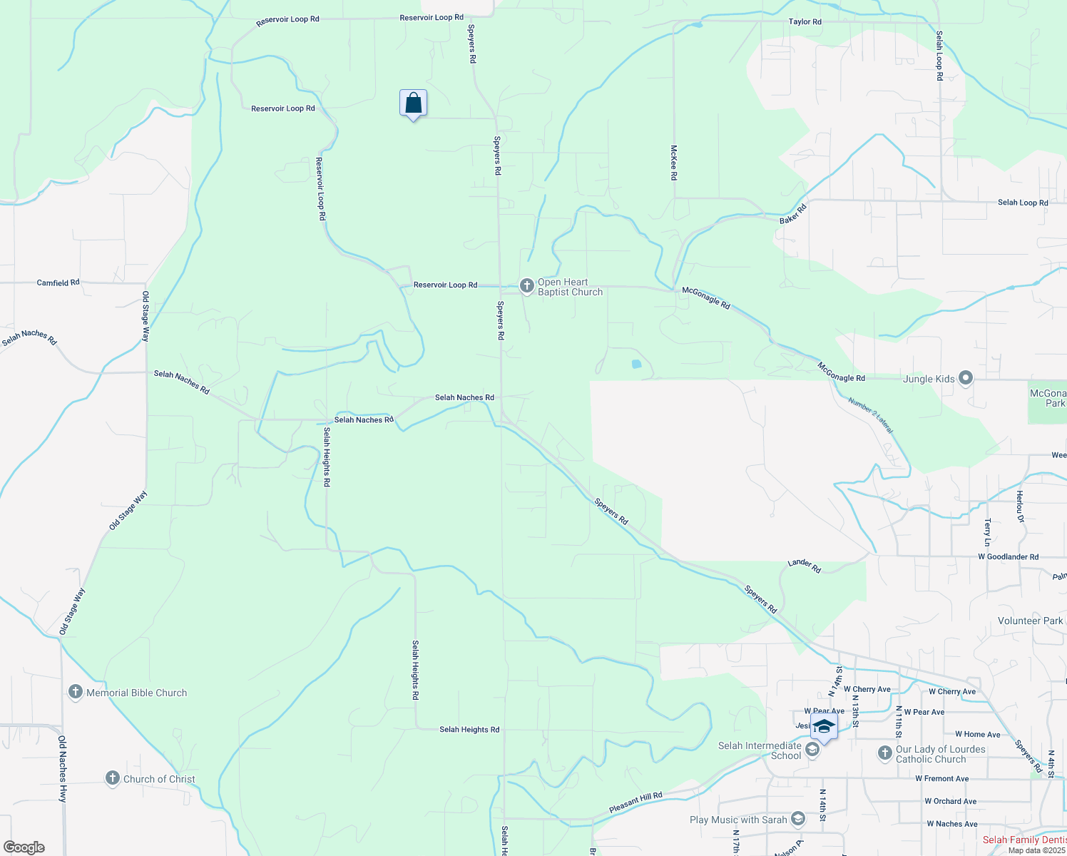 map of restaurants, bars, coffee shops, grocery stores, and more near 2451 Speyers Road in Selah