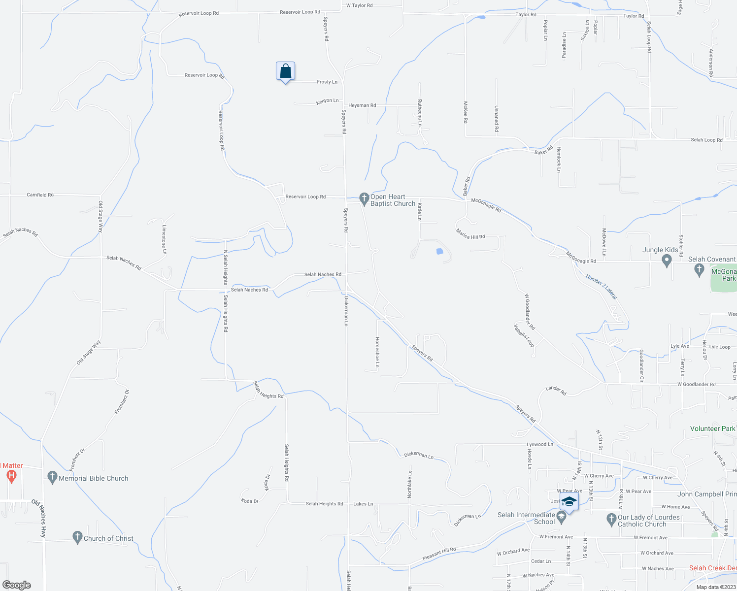 map of restaurants, bars, coffee shops, grocery stores, and more near 2451 Speyers Road in Selah