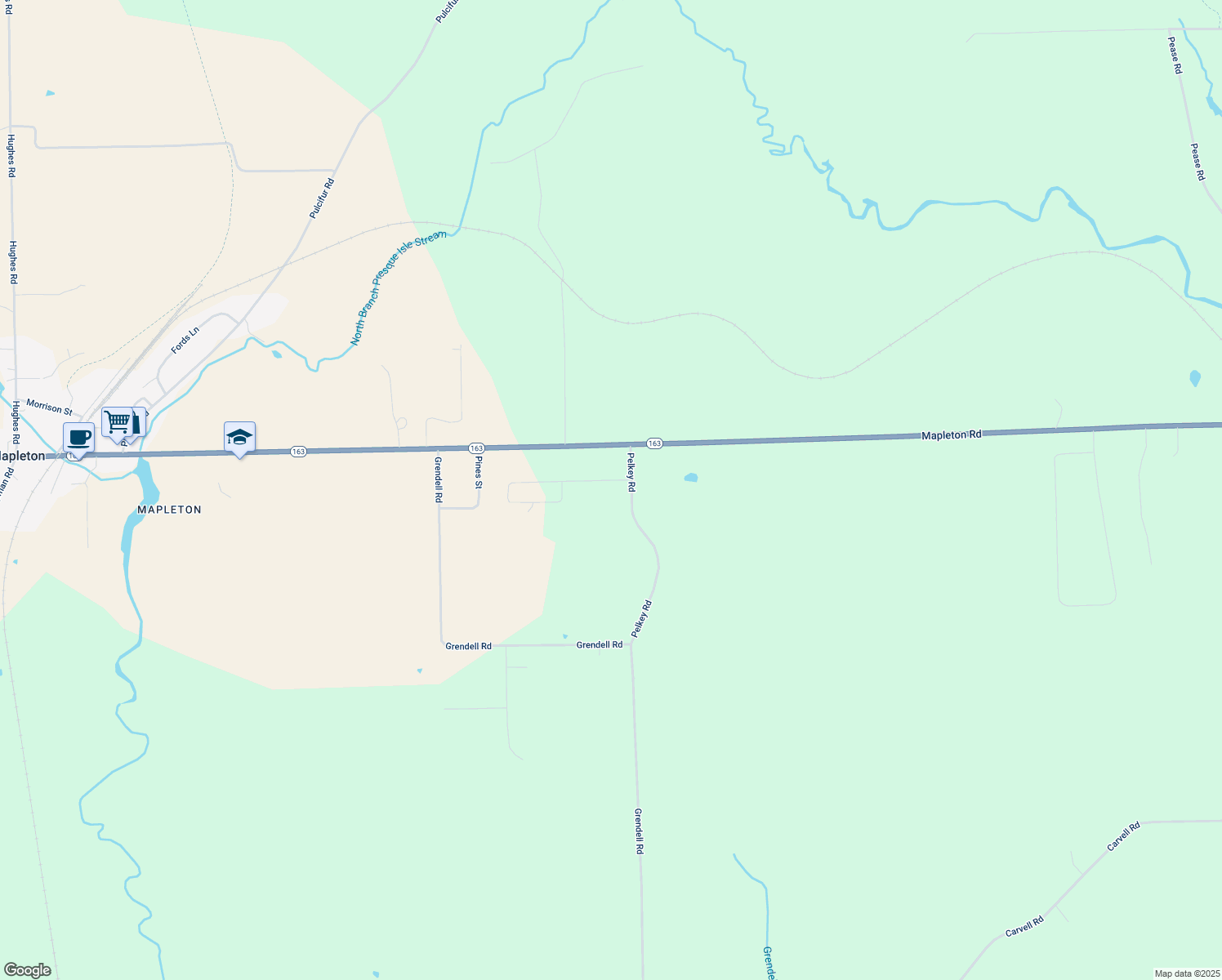 map of restaurants, bars, coffee shops, grocery stores, and more near 1424 Mapleton Road in Mapleton