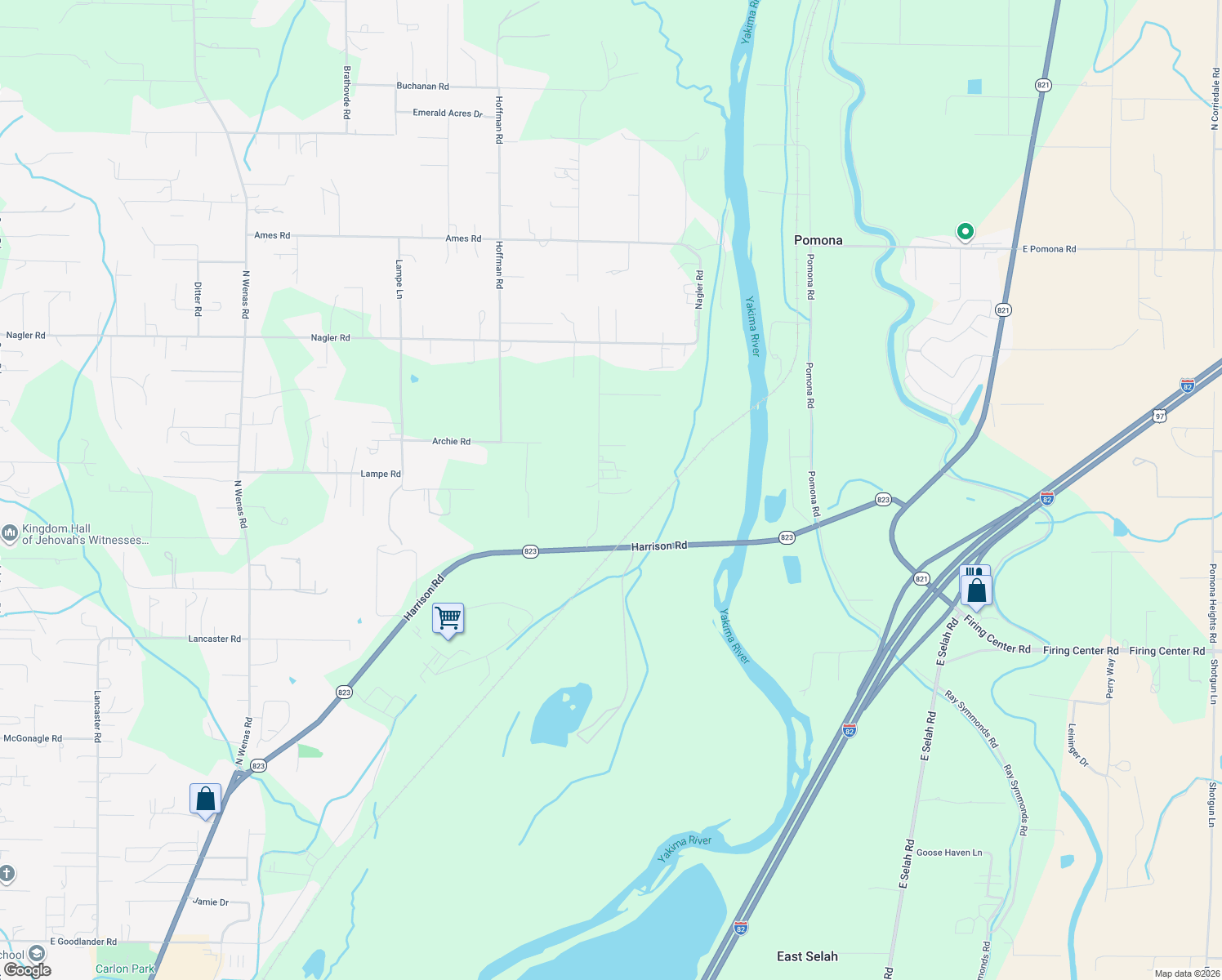 map of restaurants, bars, coffee shops, grocery stores, and more near 371 Johnson Rd in Selah