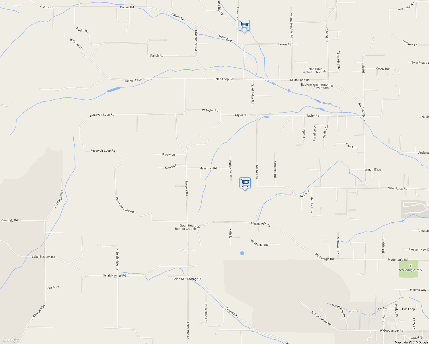 map of restaurants, bars, coffee shops, grocery stores, and more near 220 Heysman Road in Selah