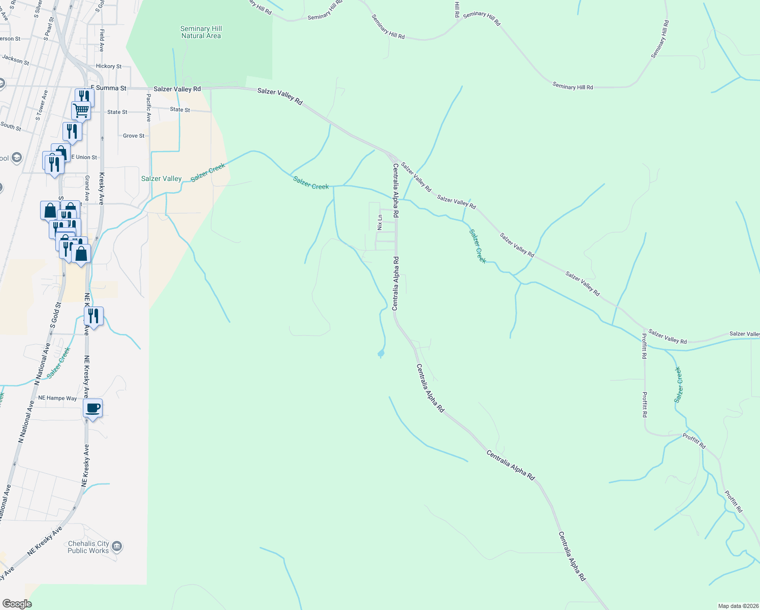 map of restaurants, bars, coffee shops, grocery stores, and more near 198 Centralia Alpha Rd in Centralia