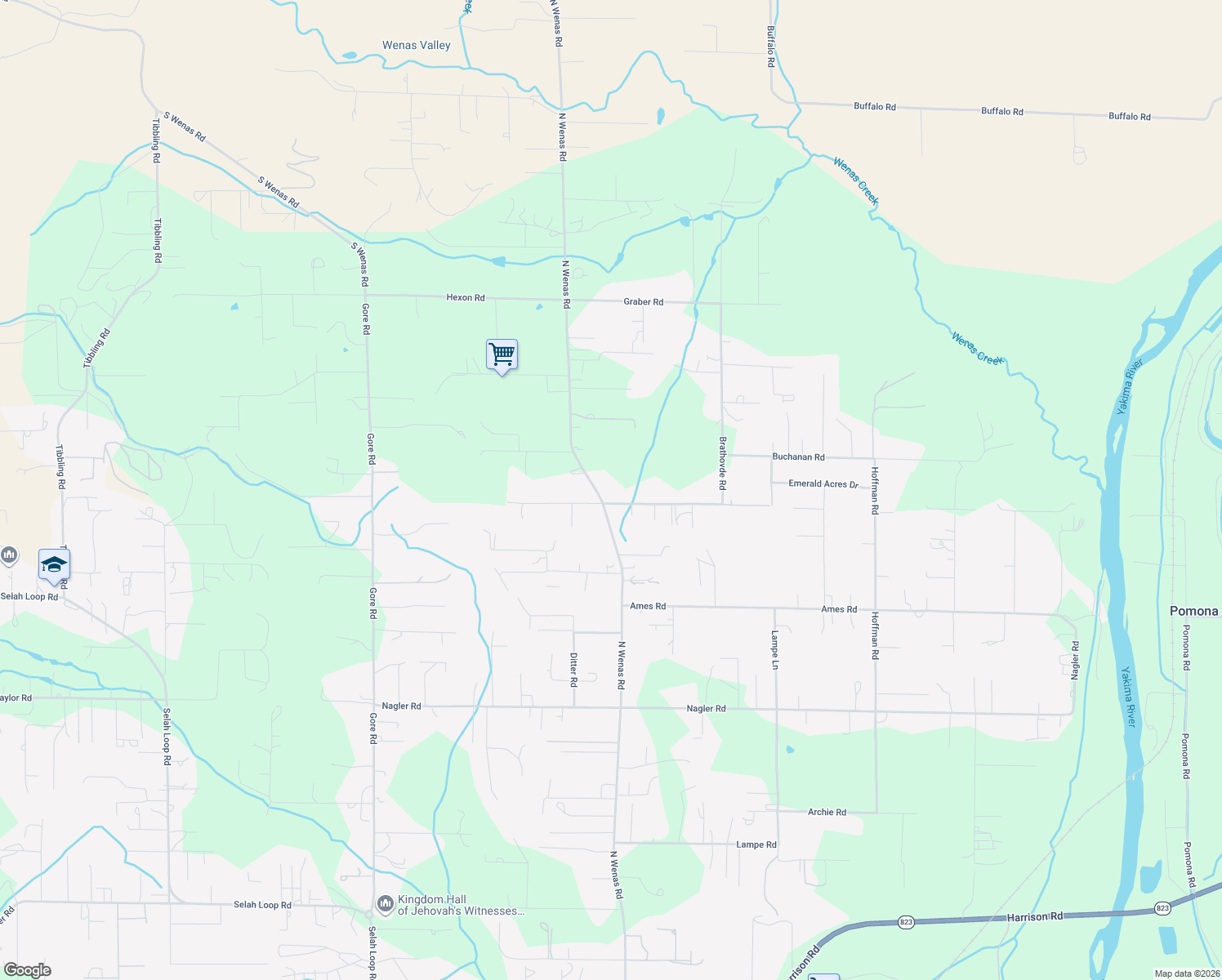 map of restaurants, bars, coffee shops, grocery stores, and more near 3031 N Wenas Rd in Selah