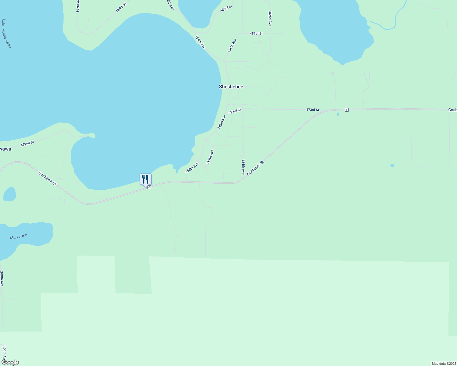 map of restaurants, bars, coffee shops, grocery stores, and more near 18482 Goshawk Street in McGregor
