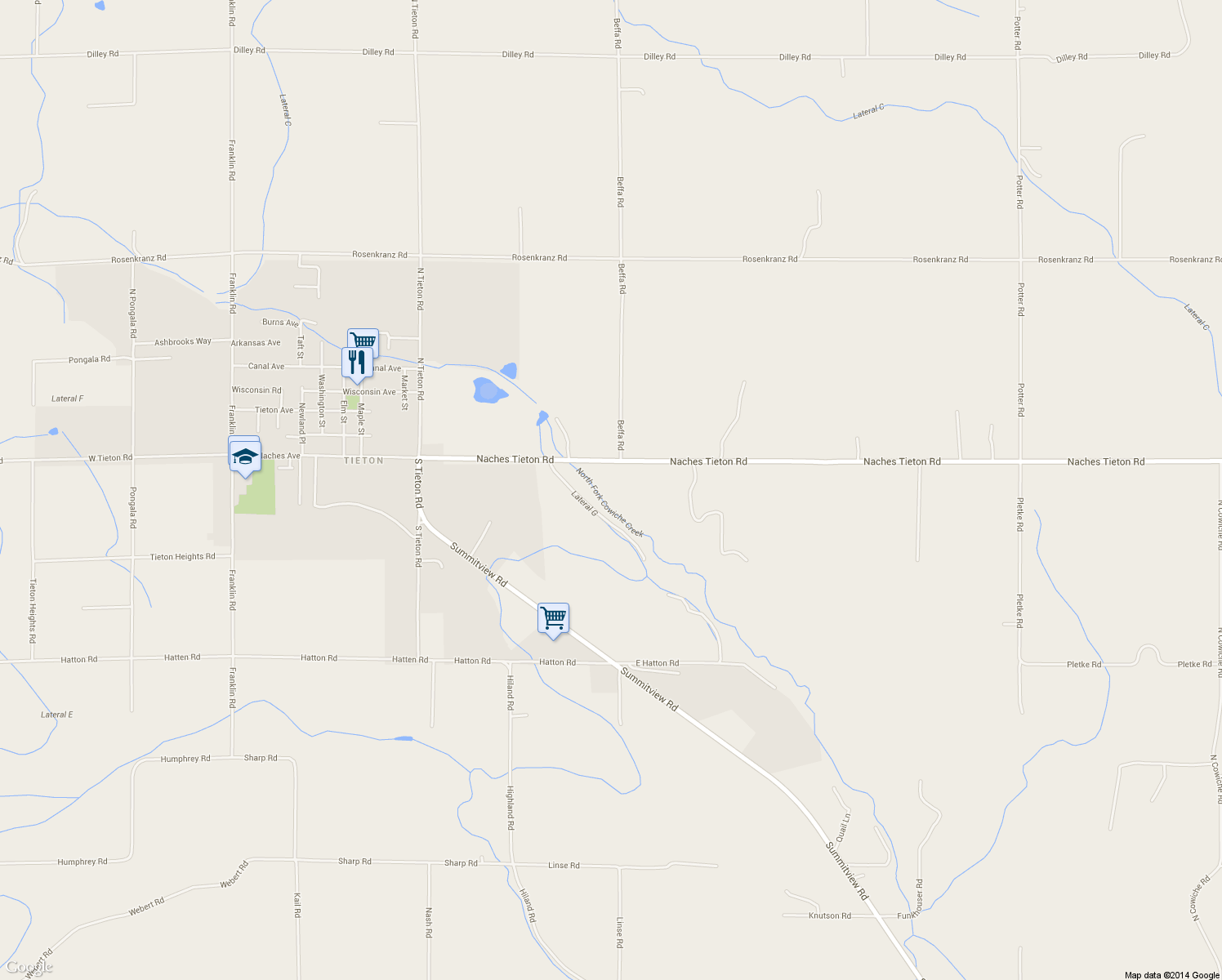 map of restaurants, bars, coffee shops, grocery stores, and more near 3400 Naches Tieton Rd in Tieton