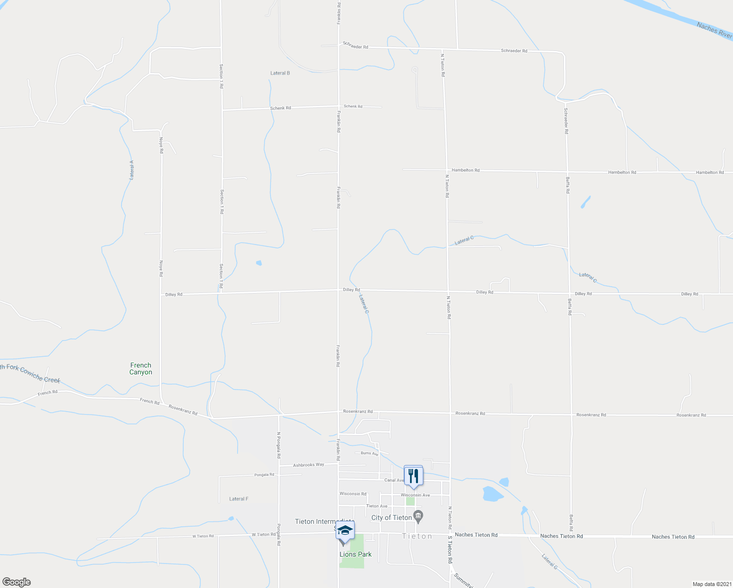 map of restaurants, bars, coffee shops, grocery stores, and more near 1830 Dilley Rd in Tieton