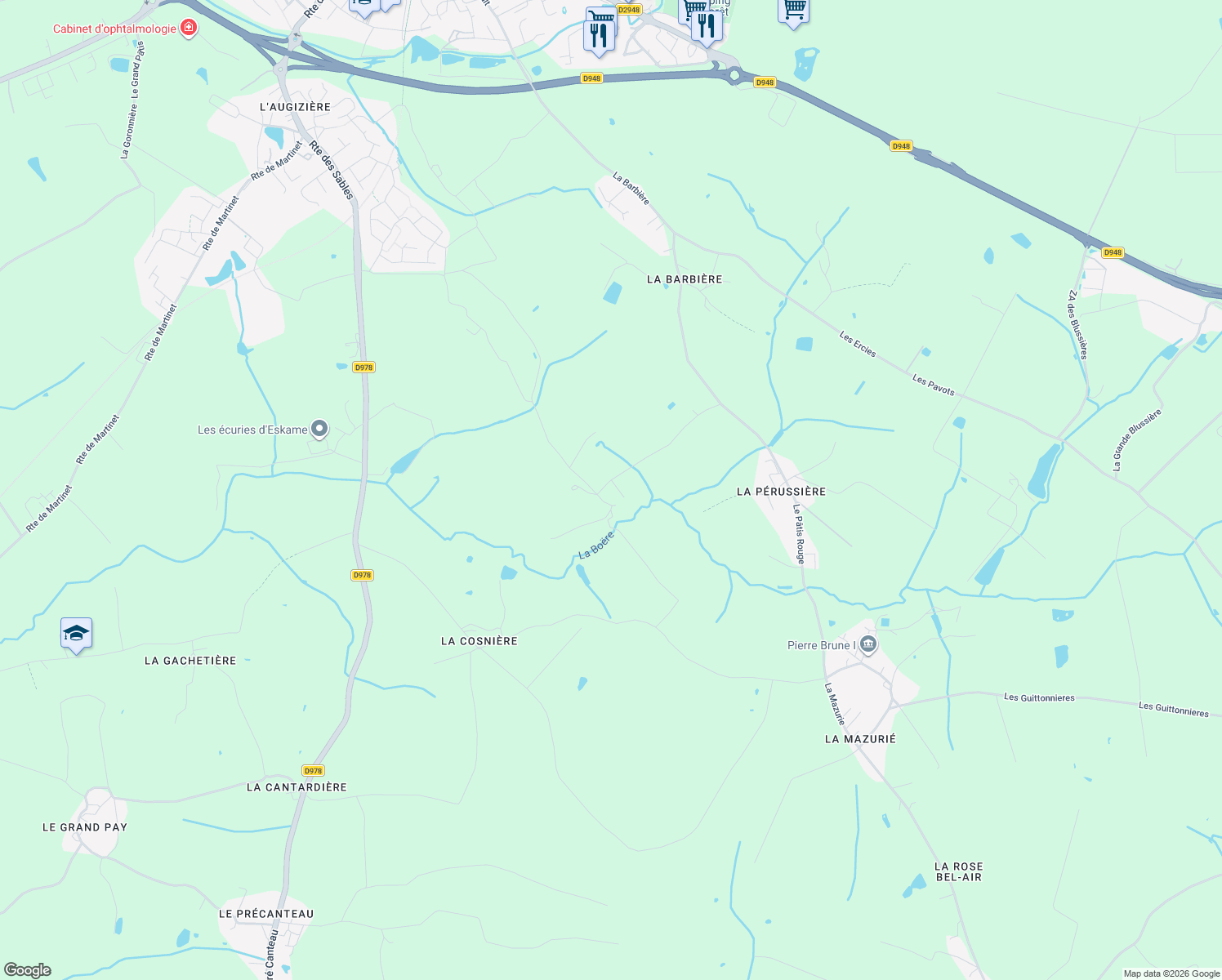 map of restaurants, bars, coffee shops, grocery stores, and more near in Beaulieu-sous-la-Roche