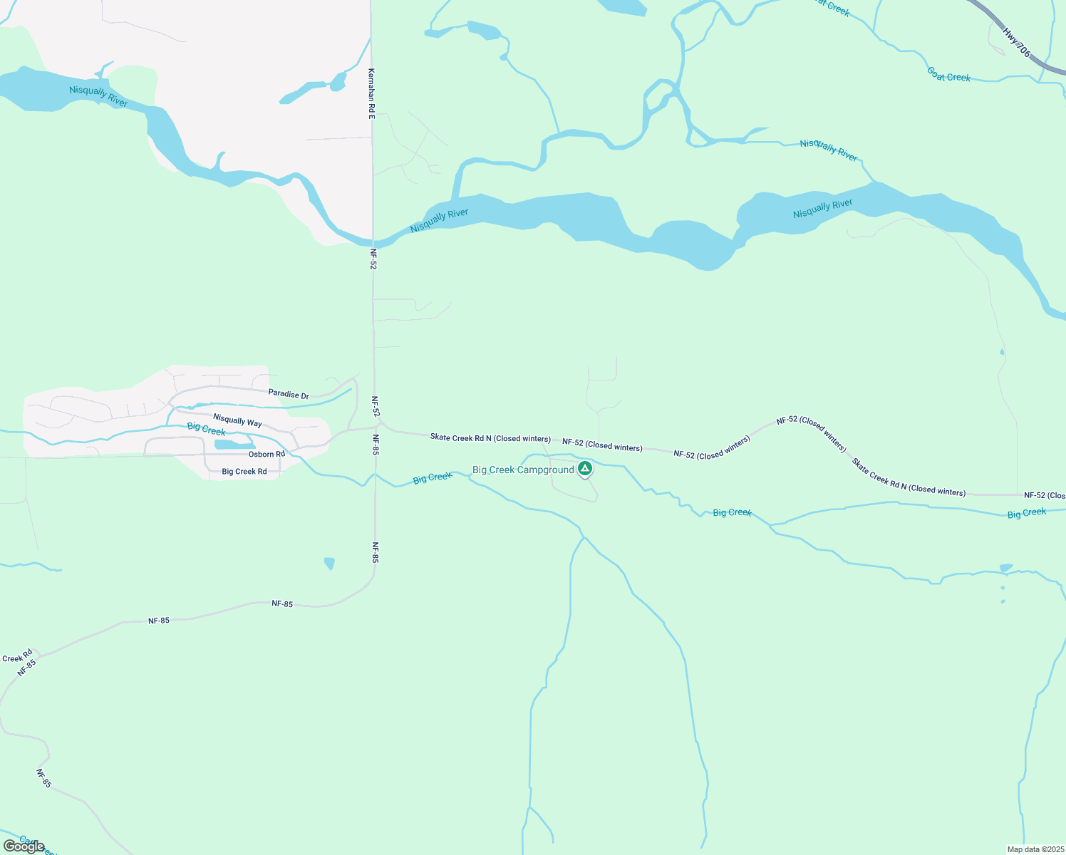 map of restaurants, bars, coffee shops, grocery stores, and more near 299 Skate Creek Road North in Ashford