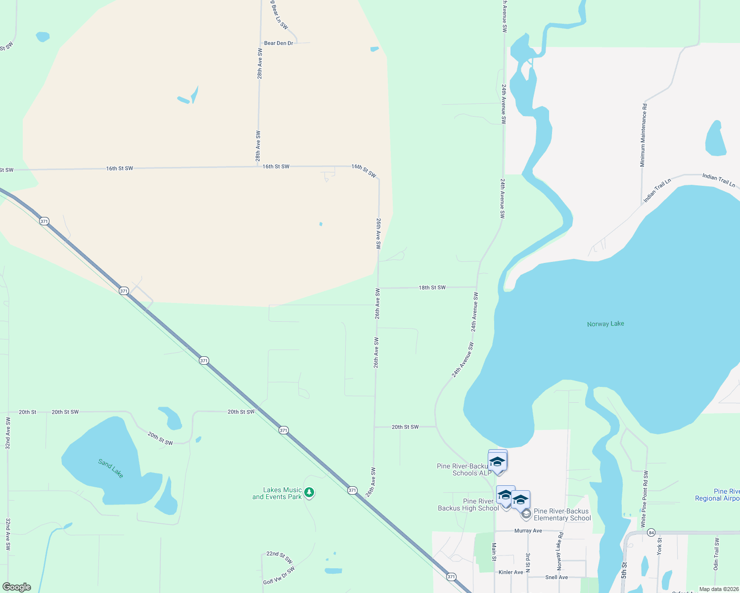 map of restaurants, bars, coffee shops, grocery stores, and more near 2608 18th Street Southwest in Backus