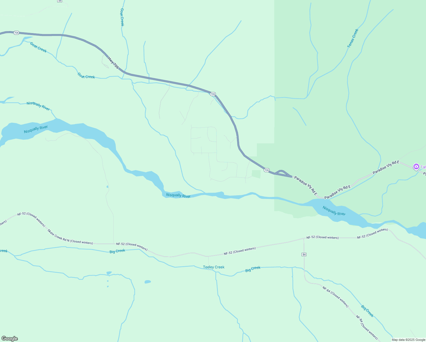 map of restaurants, bars, coffee shops, grocery stores, and more near 56925 382nd Ave Ct E in Ashford