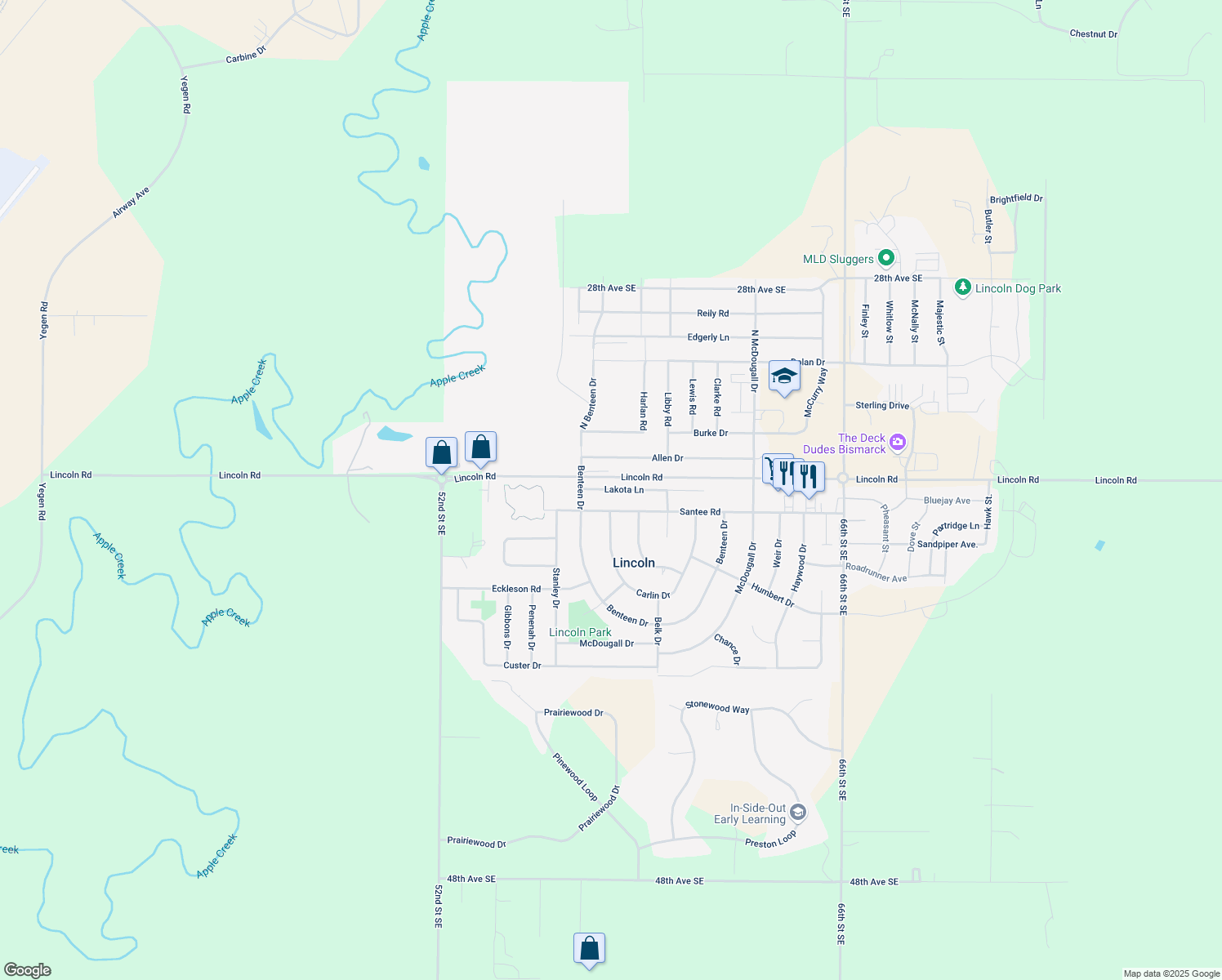 map of restaurants, bars, coffee shops, grocery stores, and more near 1140 Lakota Lane in Lincoln