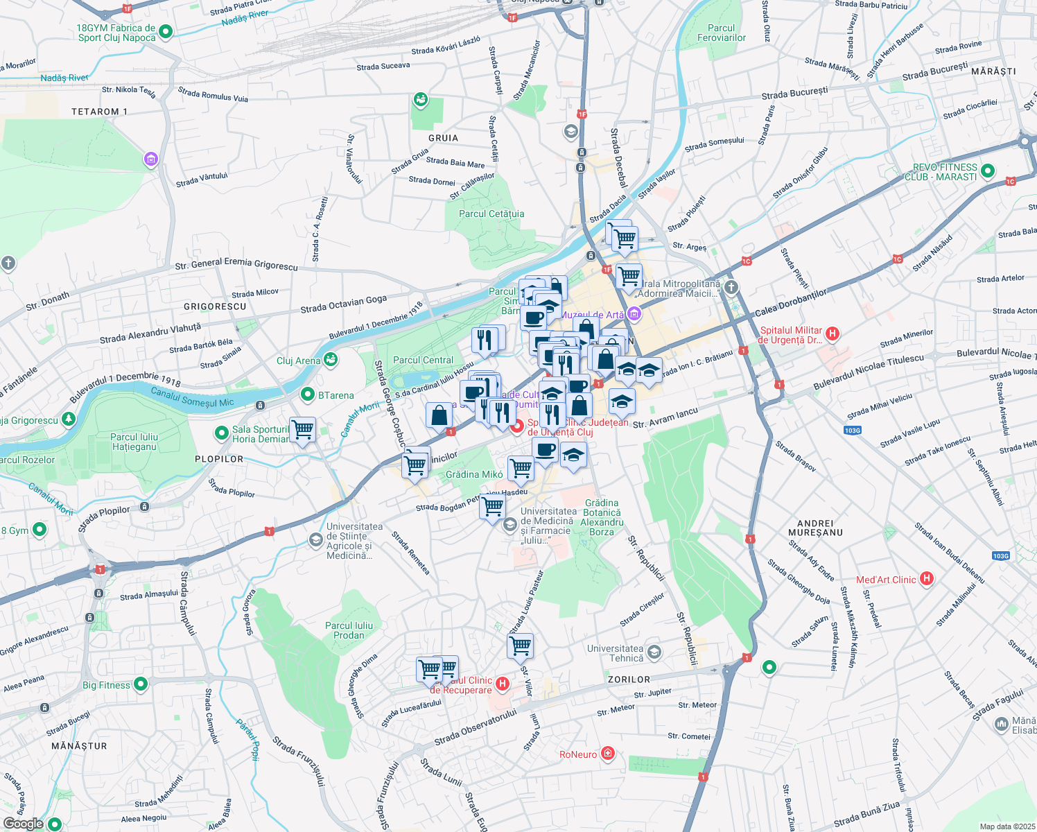 map of restaurants, bars, coffee shops, grocery stores, and more near in Cluj-Napoca