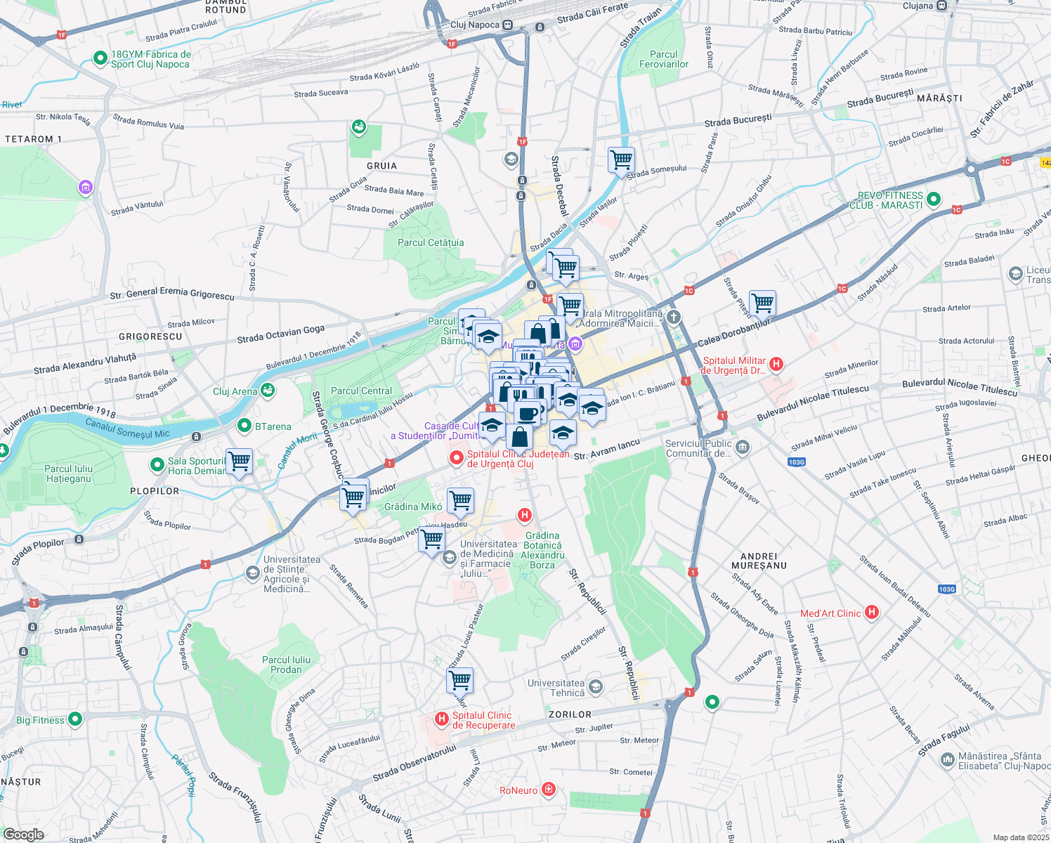 map of restaurants, bars, coffee shops, grocery stores, and more near 14 Strada Napoca in Cluj-Napoca