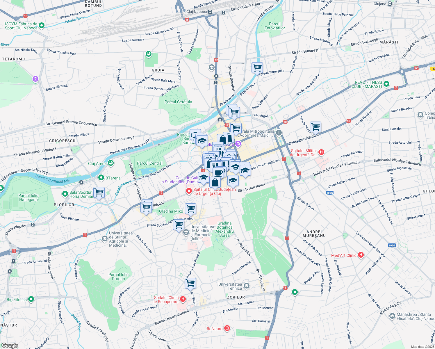 map of restaurants, bars, coffee shops, grocery stores, and more near 14 Strada Napoca in Cluj-Napoca