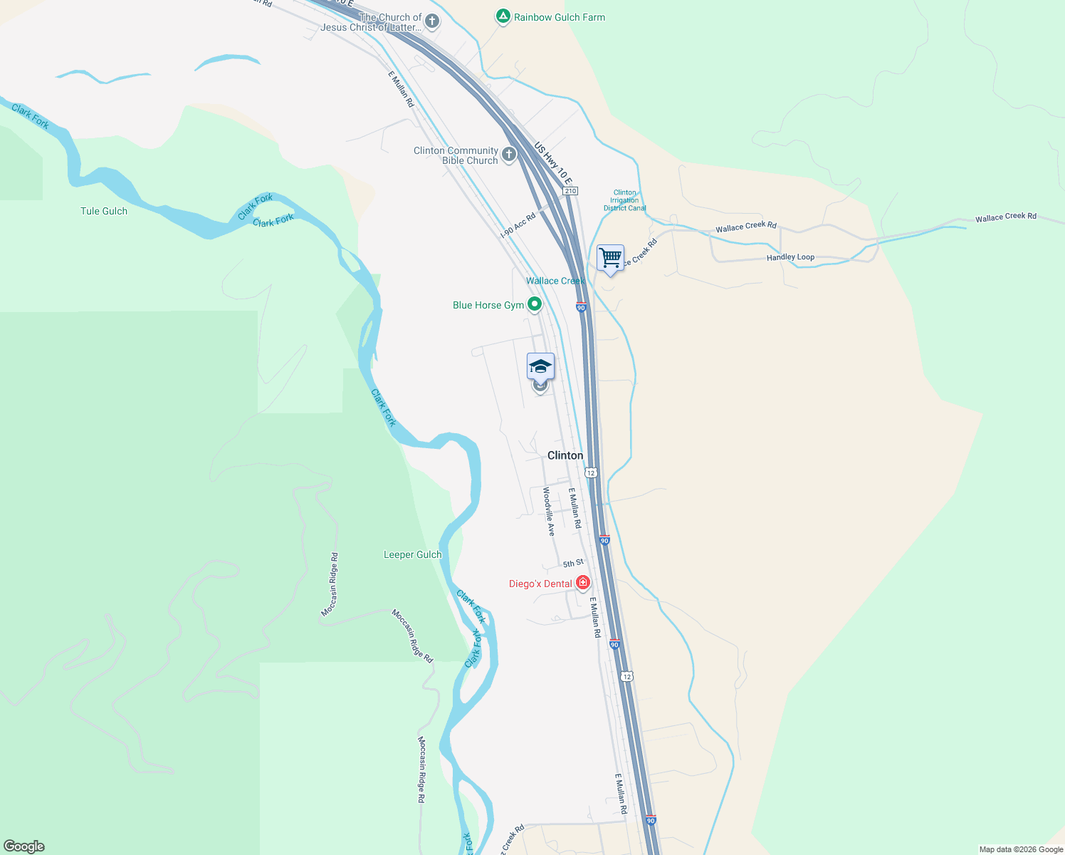 map of restaurants, bars, coffee shops, grocery stores, and more near 19075 E Mullan Rd in Clinton