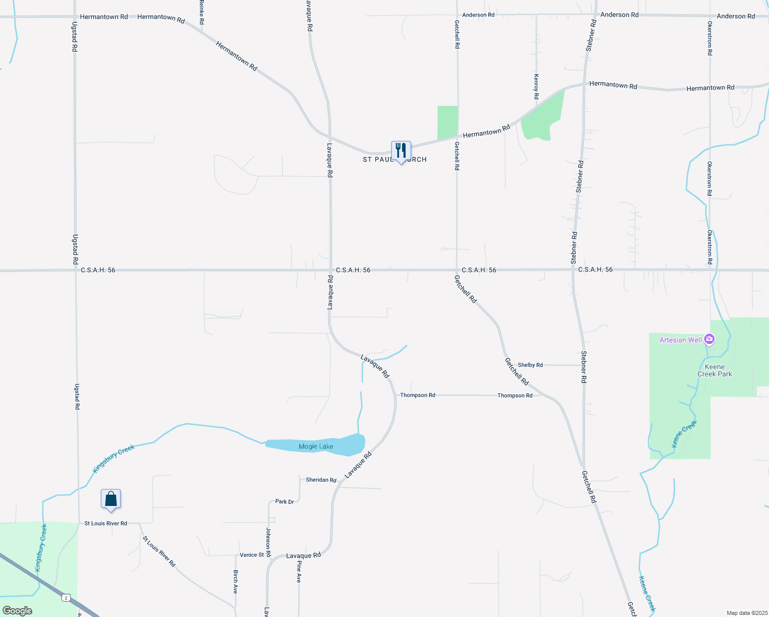 map of restaurants, bars, coffee shops, grocery stores, and more near 5055 Benson Road in Hermantown