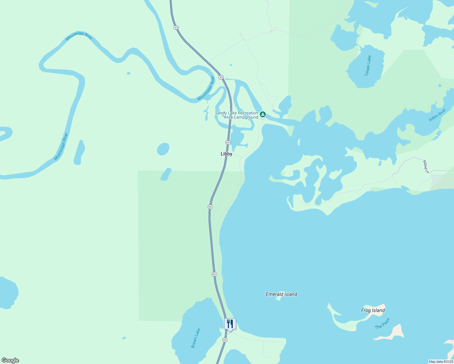 map of restaurants, bars, coffee shops, grocery stores, and more near 52984 Minnesota 65 in McGregor