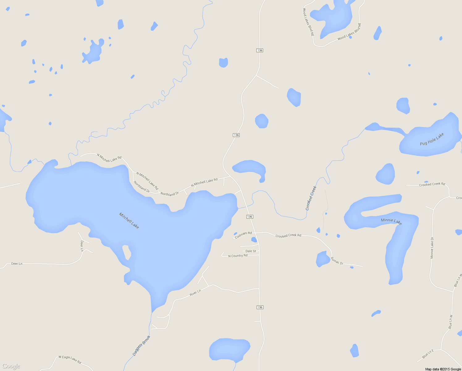 map of restaurants, bars, coffee shops, grocery stores, and more near 43489 Co Road 136 in Fifty Lakes