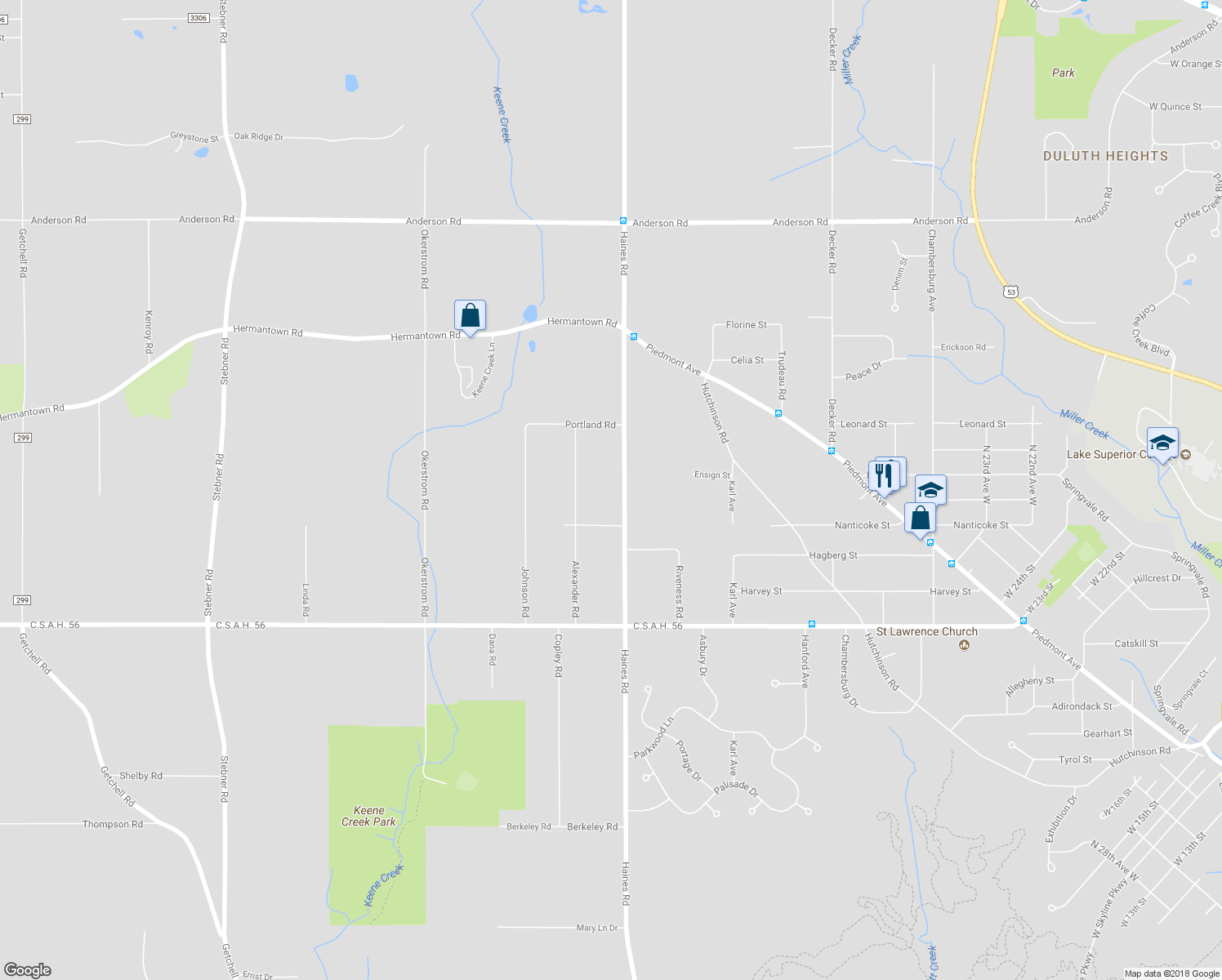 map of restaurants, bars, coffee shops, grocery stores, and more near 3769 Haines Road in Hermantown