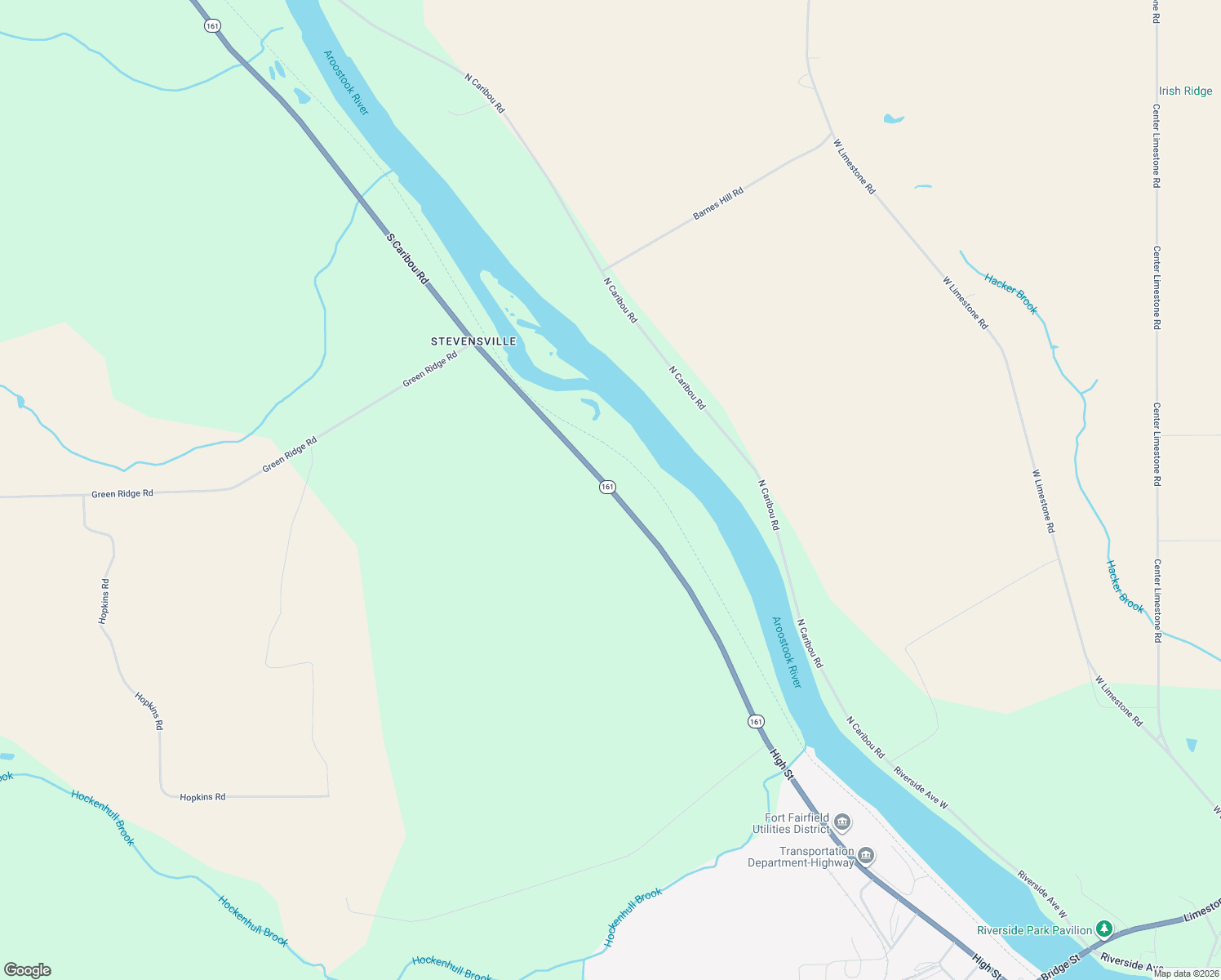 map of restaurants, bars, coffee shops, grocery stores, and more near 80 South Caribou Road in Fort Fairfield
