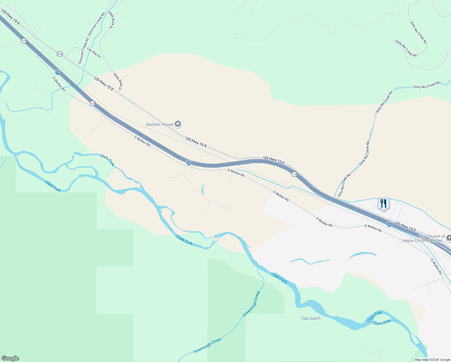 map of restaurants, bars, coffee shops, grocery stores, and more near 17755 East Mullan Road in Clinton
