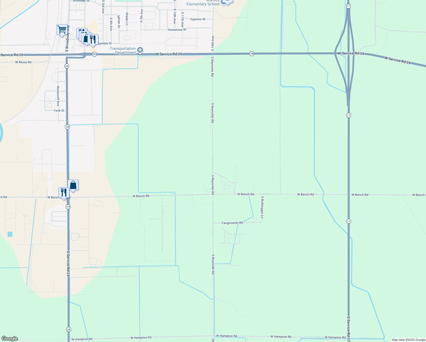 map of restaurants, bars, coffee shops, grocery stores, and more near 864 South Reynolds Road in Othello