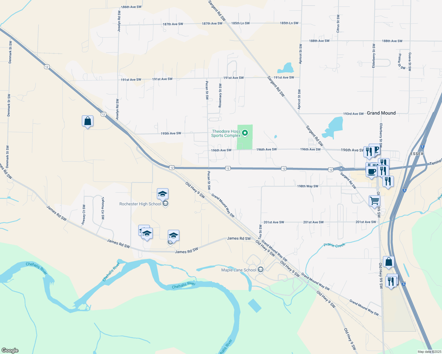 map of restaurants, bars, coffee shops, grocery stores, and more near 19716 Pecan Street Southwest in Rochester