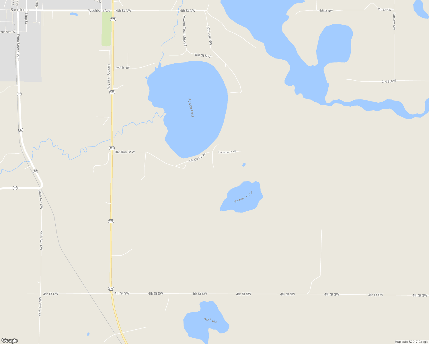 map of restaurants, bars, coffee shops, grocery stores, and more near 3895 Division Street West in Backus