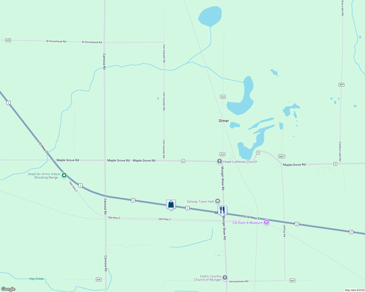 map of restaurants, bars, coffee shops, grocery stores, and more near 6359 Maple Grove Road in Cloquet